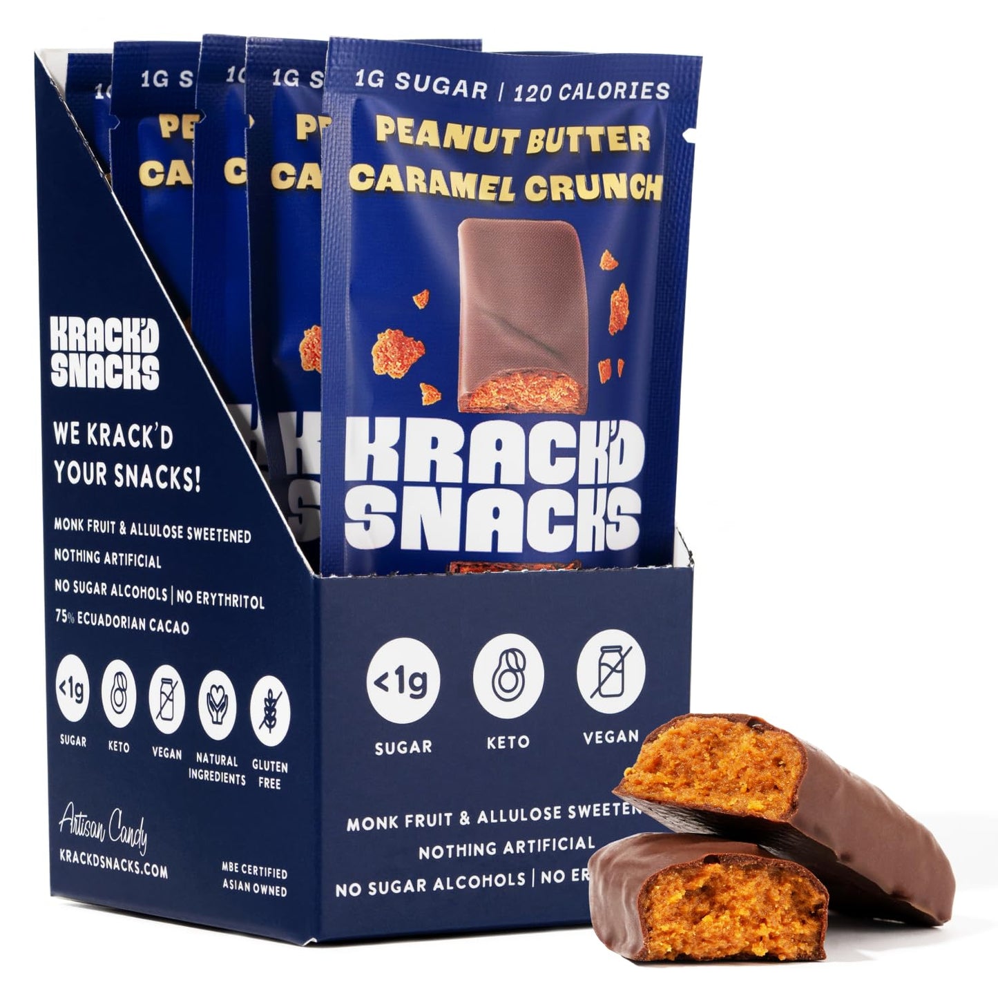 Krackd Snacks Keto Milk Chocolate Snack Bars - Vegan, Low Carb, On-the-Go, Low Calorie Snack, Chocolate Candy with Peanut Butter