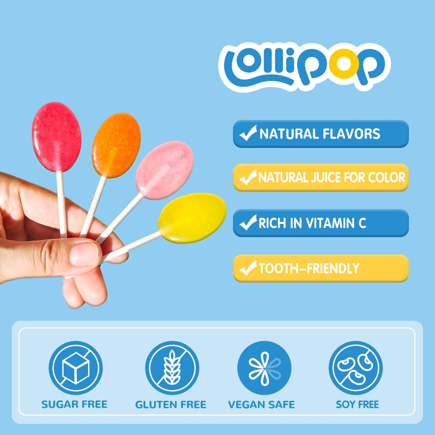 Dc24 Daily Care Sugar Free Lollipops With Vitamin C, Healthy Suckers With Xylitol, Fruit Flavored Hard Candy For Kids, Non-Gmo,