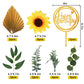 Memovan Sunflower Cake Topper 18Pcs Sunflower Cake Decoration With Gold Happy Birthday Cake Topper Sunflower Golden Palm Eucalyp