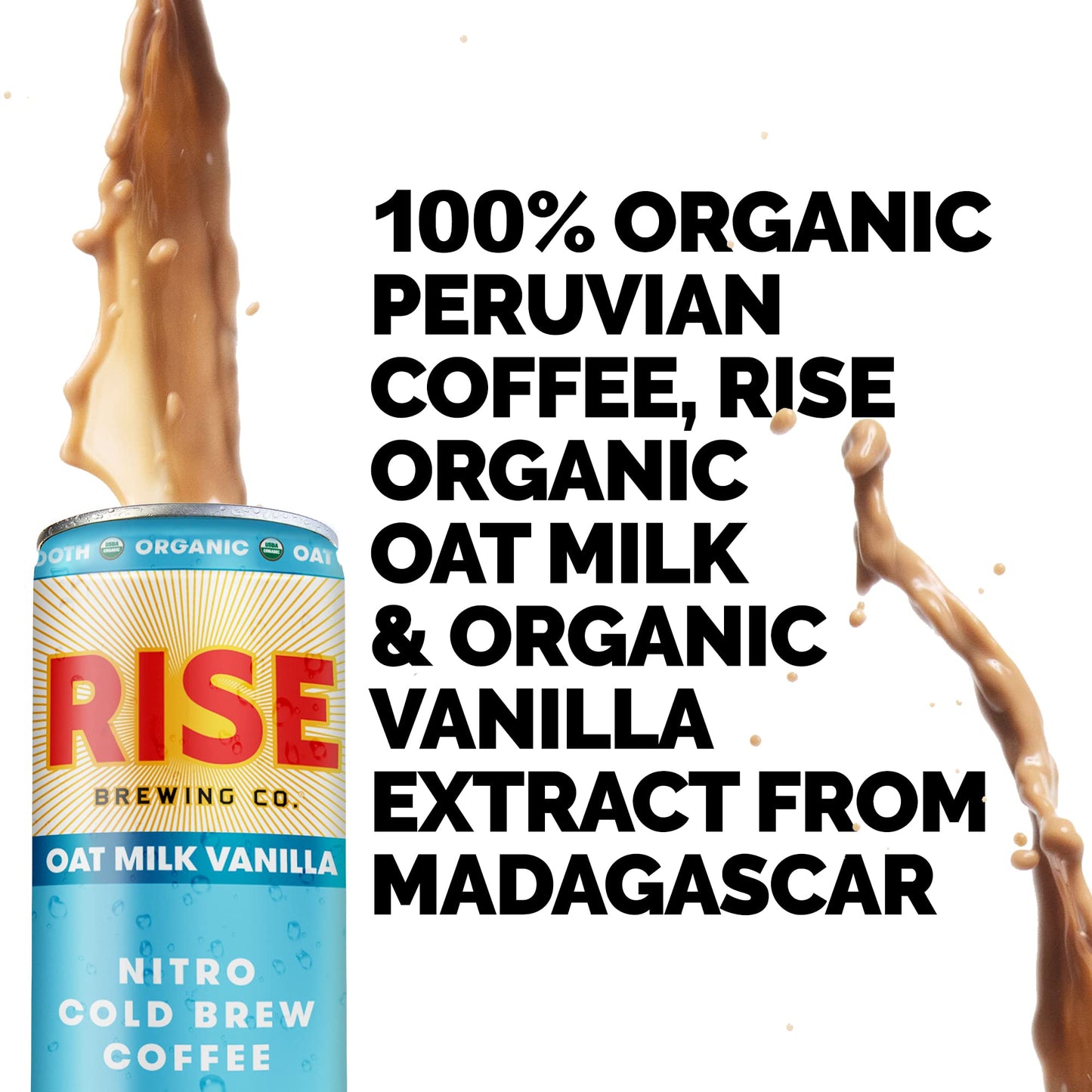 Rise Brewing Co. Vanilla Oat Milk Nitro Cold Brew Coffee, No Sugar Added & No Dairy, Organic & Non-Gmo, Low Acidity & Vegan, 10