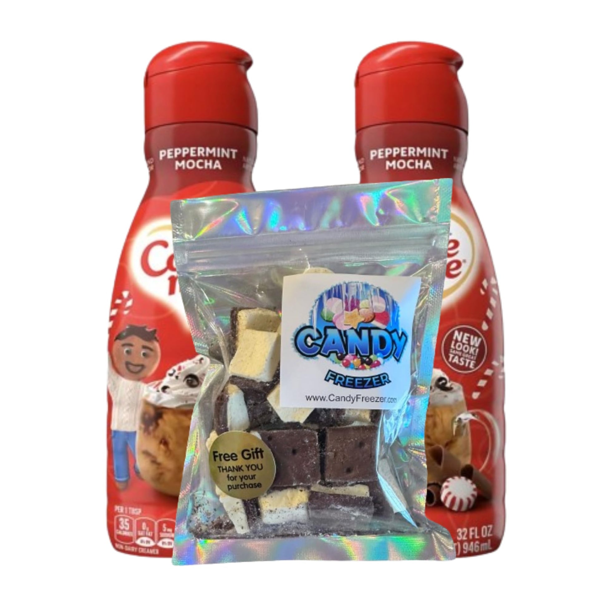 Candy Freezer Rich & Creamy Flavor Liquid Coffee Creamer with Candy Freezer 1 oz. Freeze Dried Ice Cream Bites (Mocha Peppermint