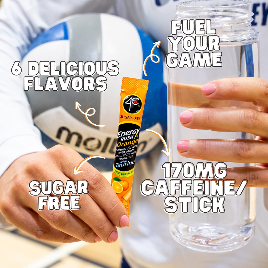 4C Powder Energy Rush Stix, Energy Rush - Orange 350 Count, Bulk Buy, Singles Stix, On The Go, Refreshing Water Flavorings, Value Pack