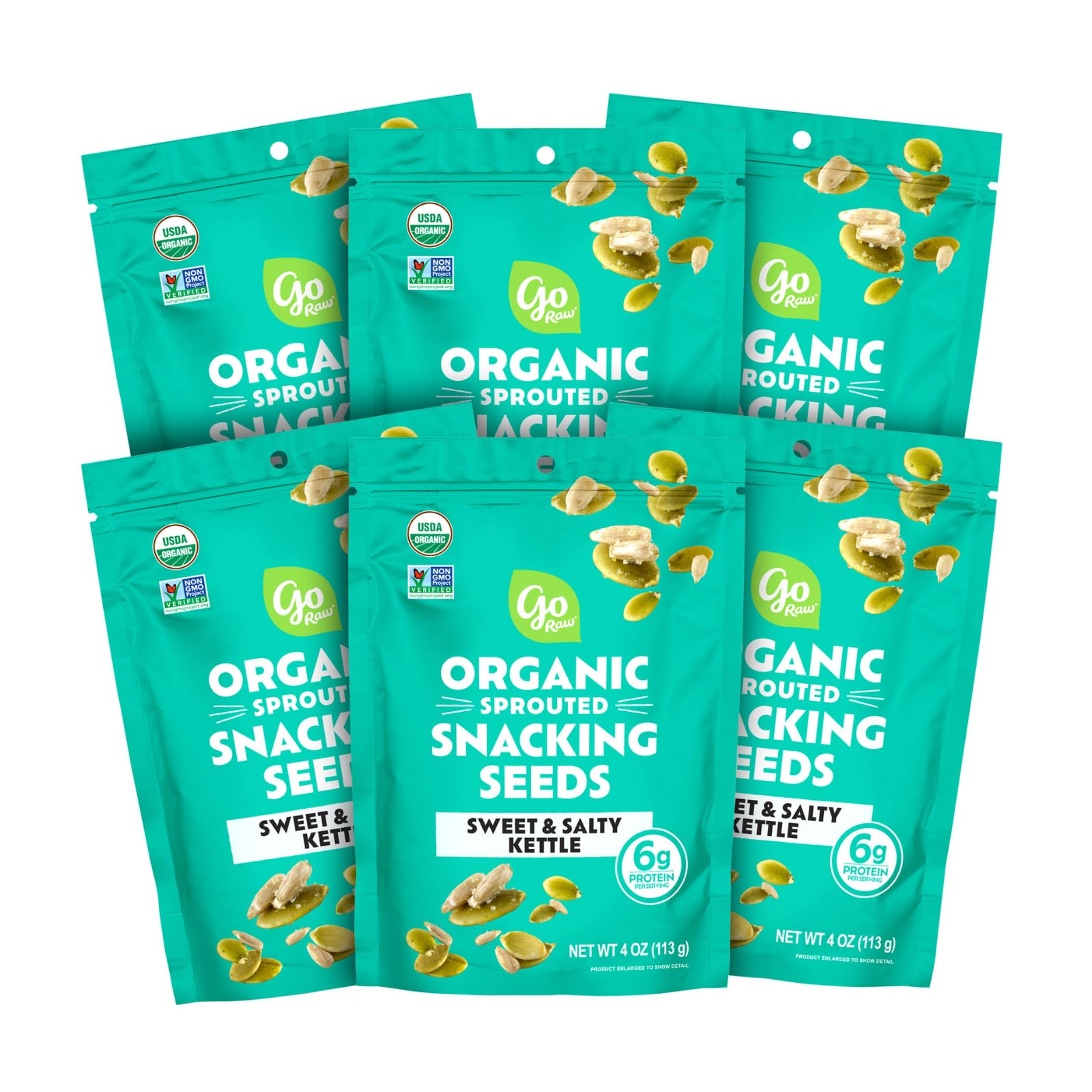 Go Raw Organic Sprouted Sweet & Salty Kettle Snacking Seeds, 4 oz, 6 Pack, Pumpkin & Sunflower Seeds, Keto, Kosher
