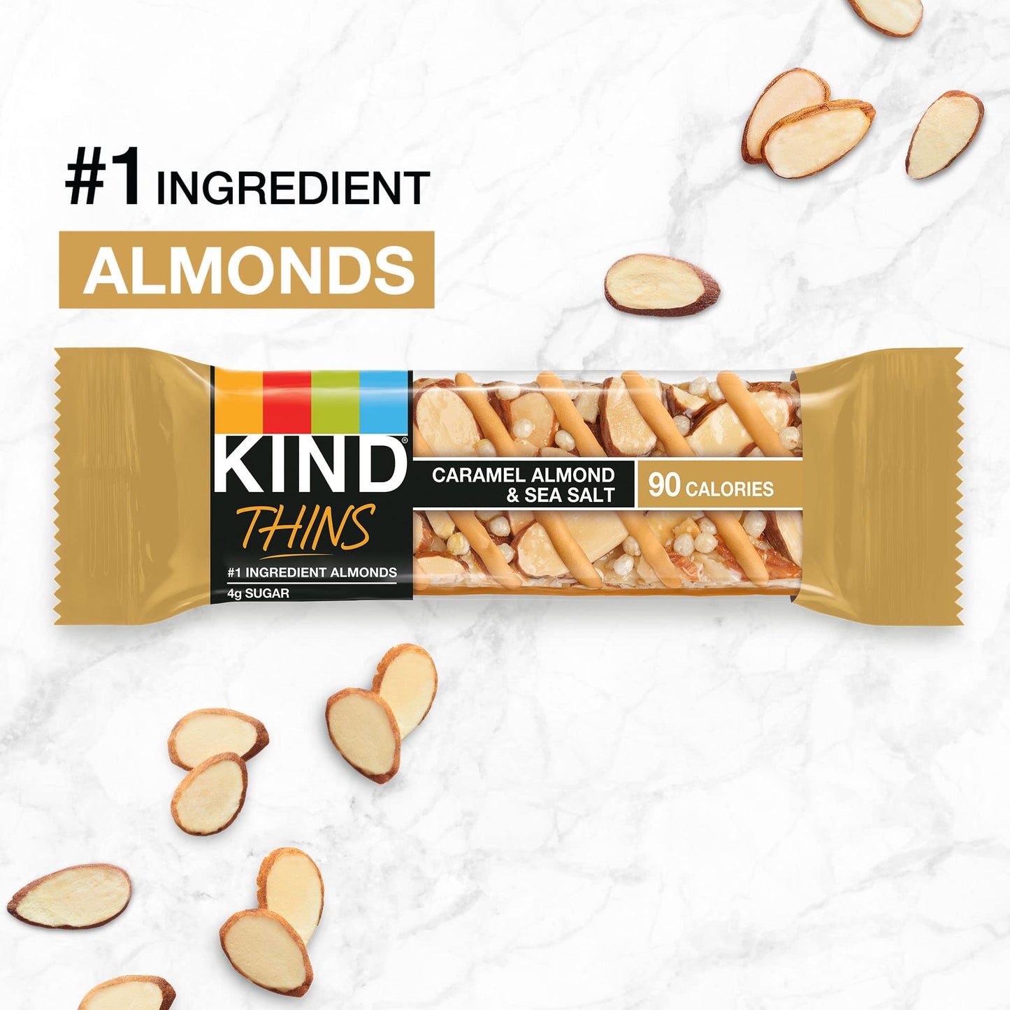 KIND THINS Caramel Almond & Sea Salt Bars  0.74 Ounce  Gluten Free  4g Sugar  10 Count (Pack of 6)