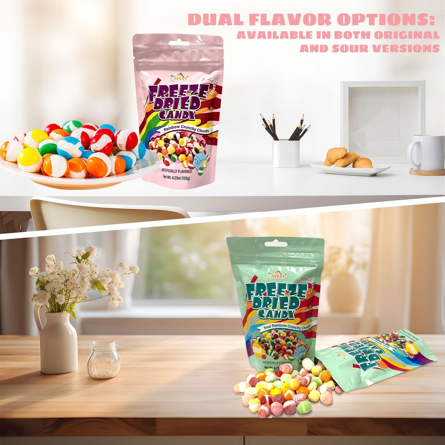 APEXY Freeze Dried Candy - Variety Pack of 8 Assorted Flavors - Dehydrated, Crunchy   in Resealable Pouch