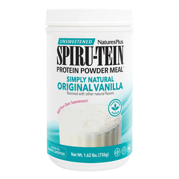 Natures Plus SPIRU-TEIN Simply Natural, Original Vanilla - 1.63 lb, Pack of 2 - Unsweetened Plant-Based Protein Shake - Non-GMO,