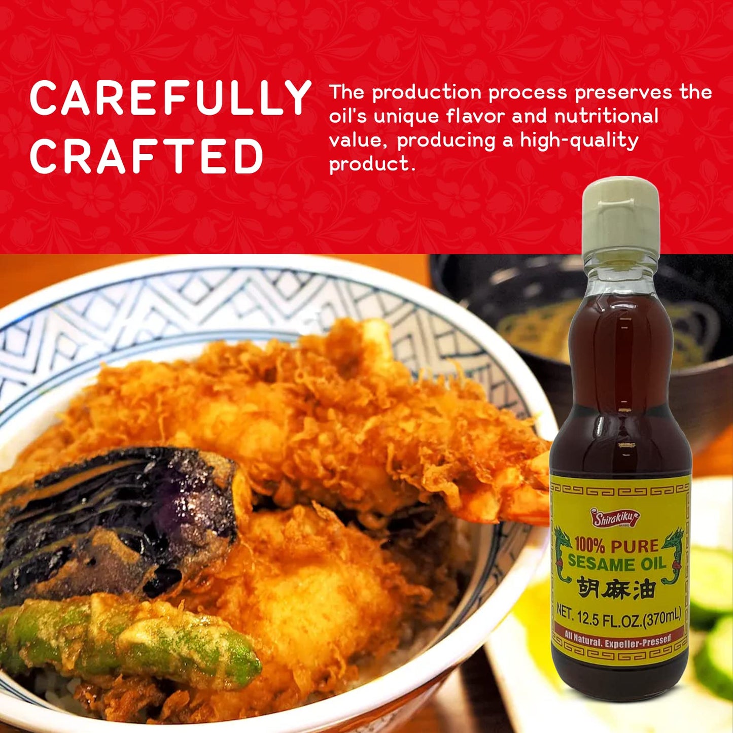 Shirakiku Pure Japanese Sesame Seed Oil - Premium, Low Carb, Cold Pressed And Rich Flavor Natural Sesame Seed Oil Bottle - Perfe