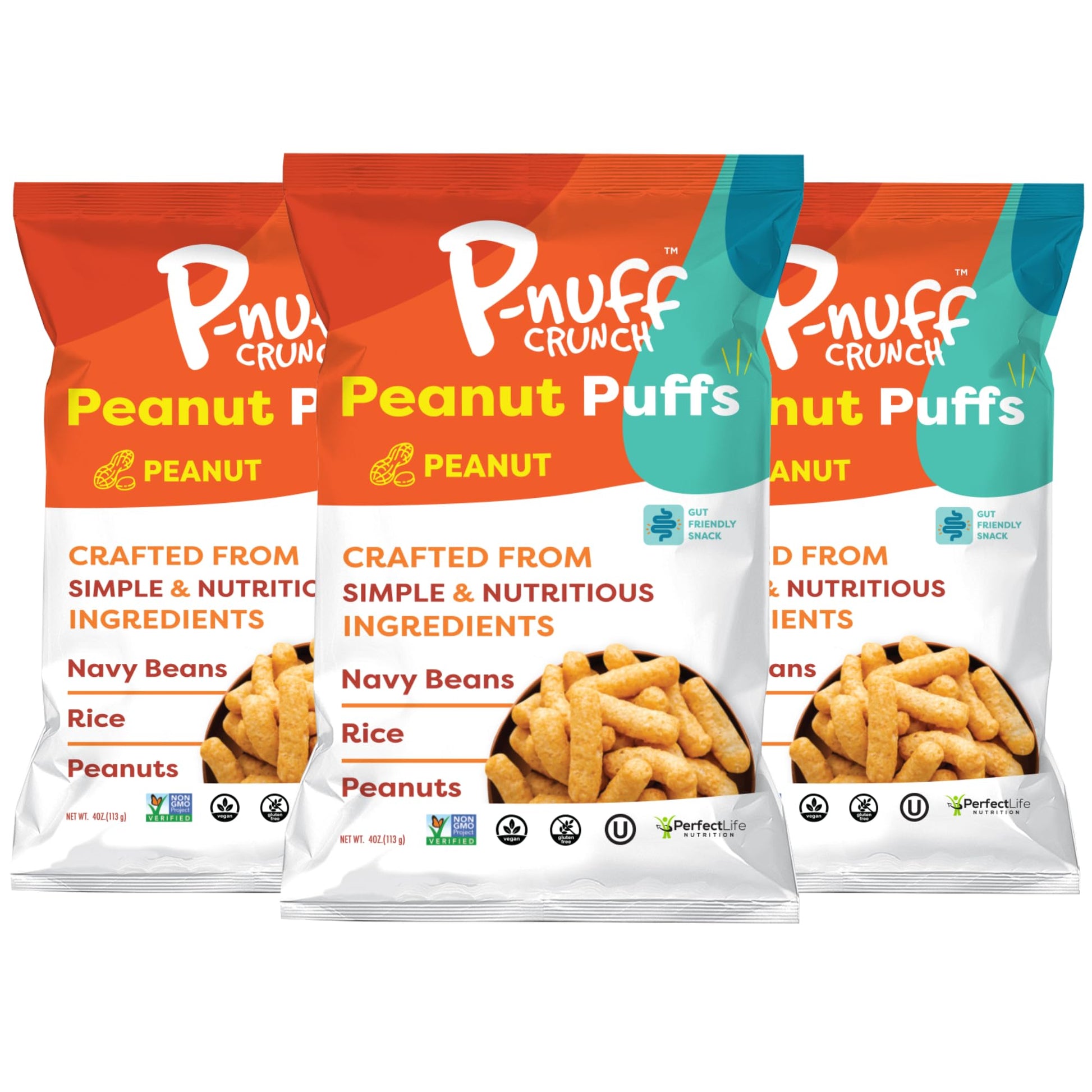 P-Nuff Peanut Butter Puffs - Healthy Vegan Snacks, Low Calorie, High Protein, 4 Oz Bag (Pack of 3)