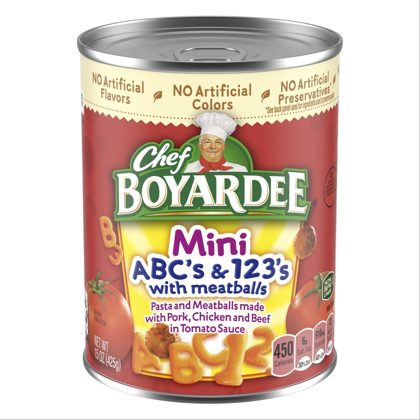 Chef Boyardee Mini-Bites ABC's & 123's with Meatballs, 15 Oz, 1 Count