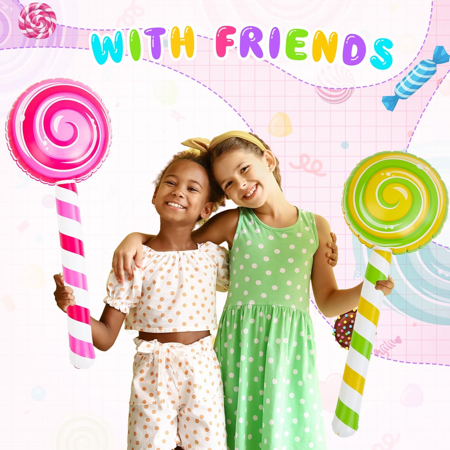 Poen 8 Pcs Large Inflatable Lollipop 29.53 Inch Candy Birthday Party Decorations Inflatable Giant Lollipop Prop Candy Shape Ball