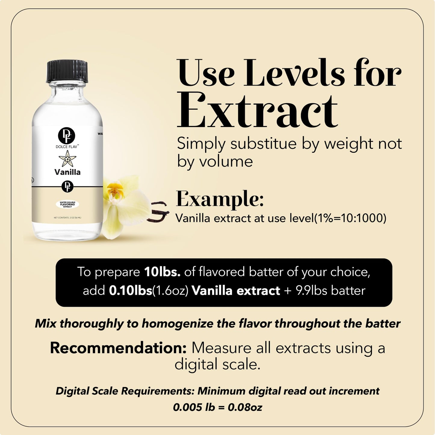 Dolce Flav Vanilla Extract – Water-Soluble, Sugar-Free, Concentrated Flavoring for Baking & Desserts – 2 Oz.