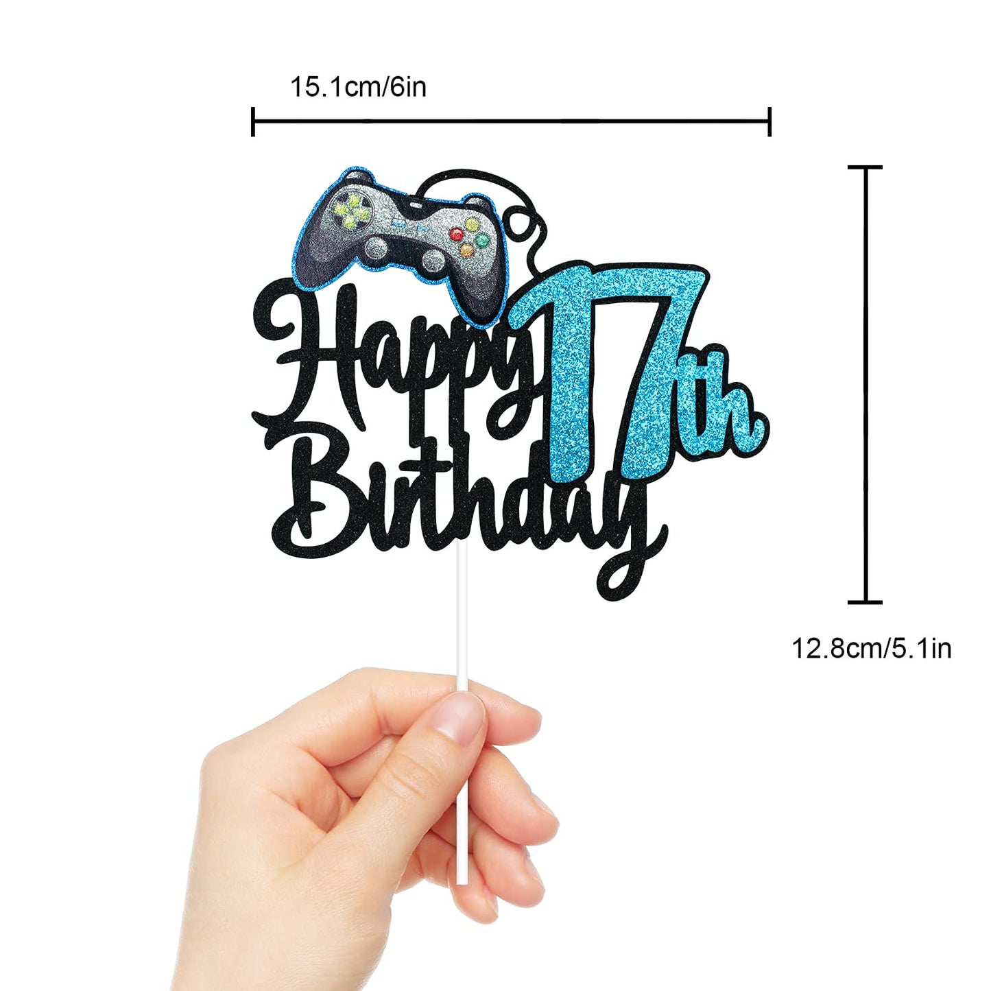 Video Game Happy 17Th Birthday Cake Topper - Video Game Boy'S 17Th Birthday Party Blue Cake Supplies - Game On Level Up Winner P
