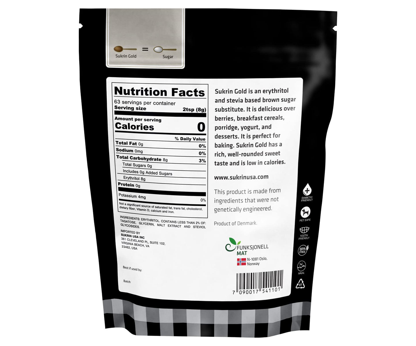 Sukrin Gold - The Natural Brown Sugar Alternative - 1.1 lb Bag
