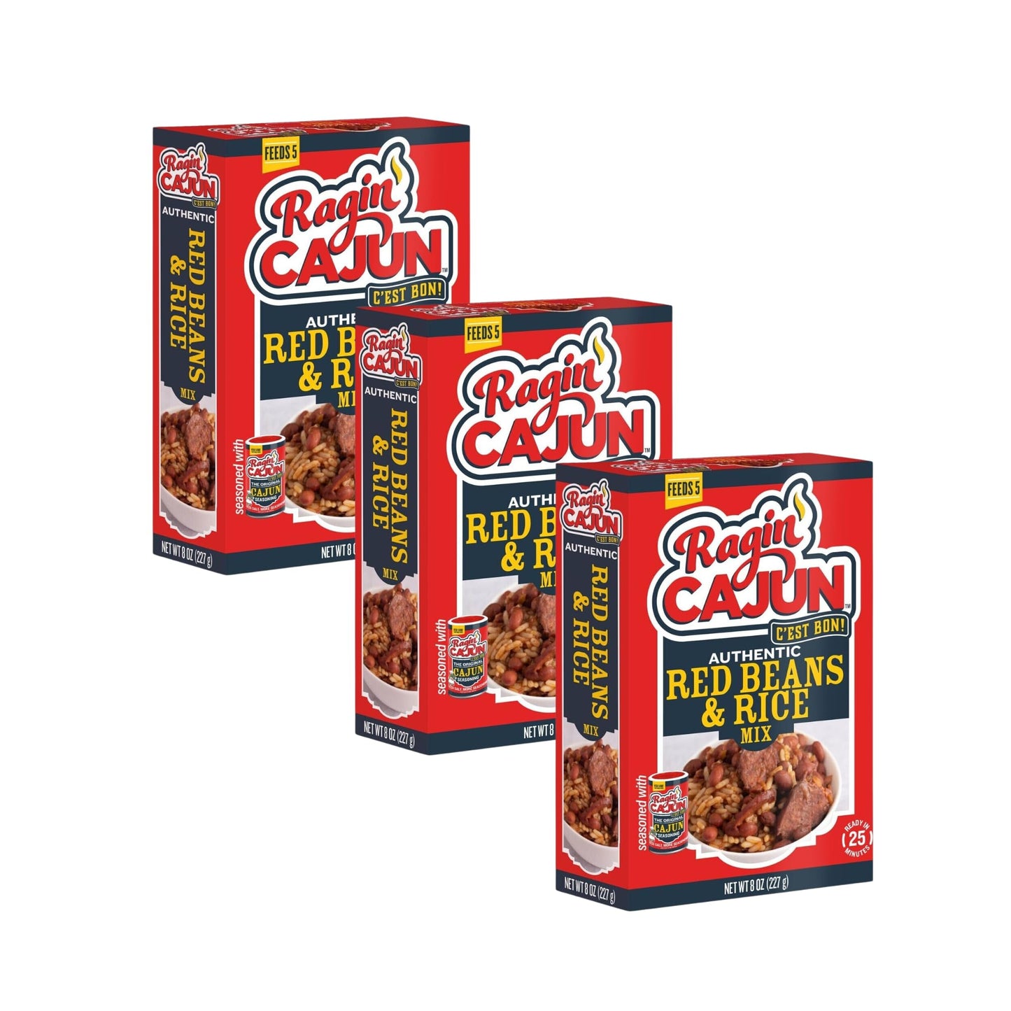 Ragin Cajun Red Beans and Rice - 8oz Pack of 3 - Easy to Prepare, No MSG Added, Authentic Flavor