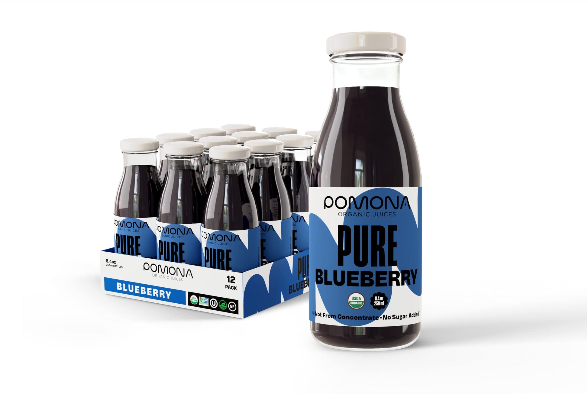 Pomona Organic Pure Blueberry Juice, Cold Pressed Organic Juice, Non-Gmo, No Sugar Added, Not From Concentrate, Gluten Free, Kos