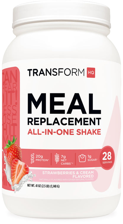 TransformHQ Meal Replacement Shake Powder 28 Servings (Strawberry & Cream) - Gluten Free, Non-GMO