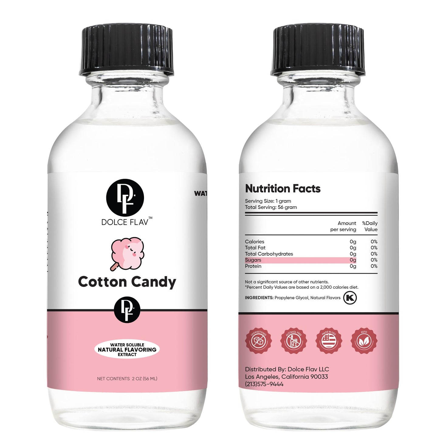 Dolce Flav Natural Cotton Candy Extract - 2 Ounce Water-Soluble Multipurpose Flavoring Ideal for Baked Goods, Beverages, Coffee,