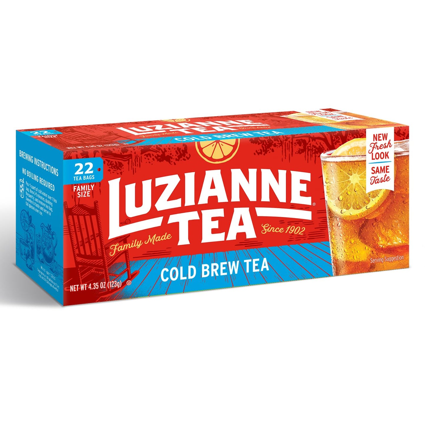 Luzianne Unsweetened Cold Brew Black Iced Tea Bags, Family Size, 22 Count, Pack of 6