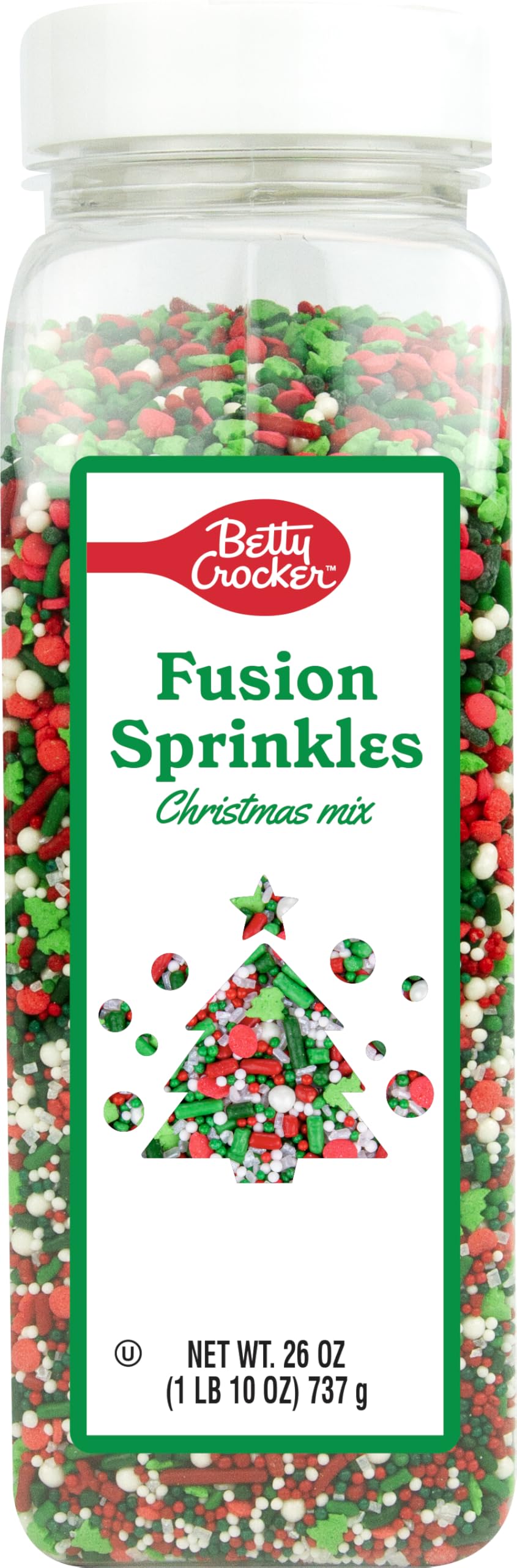 Playty Crocker Fusion Sprinkles Christmas Mix Bottle Festive Red  Green & White Holiday Sprinkles For Decorating Cookies  Cupcakes & Cakes  26Oz