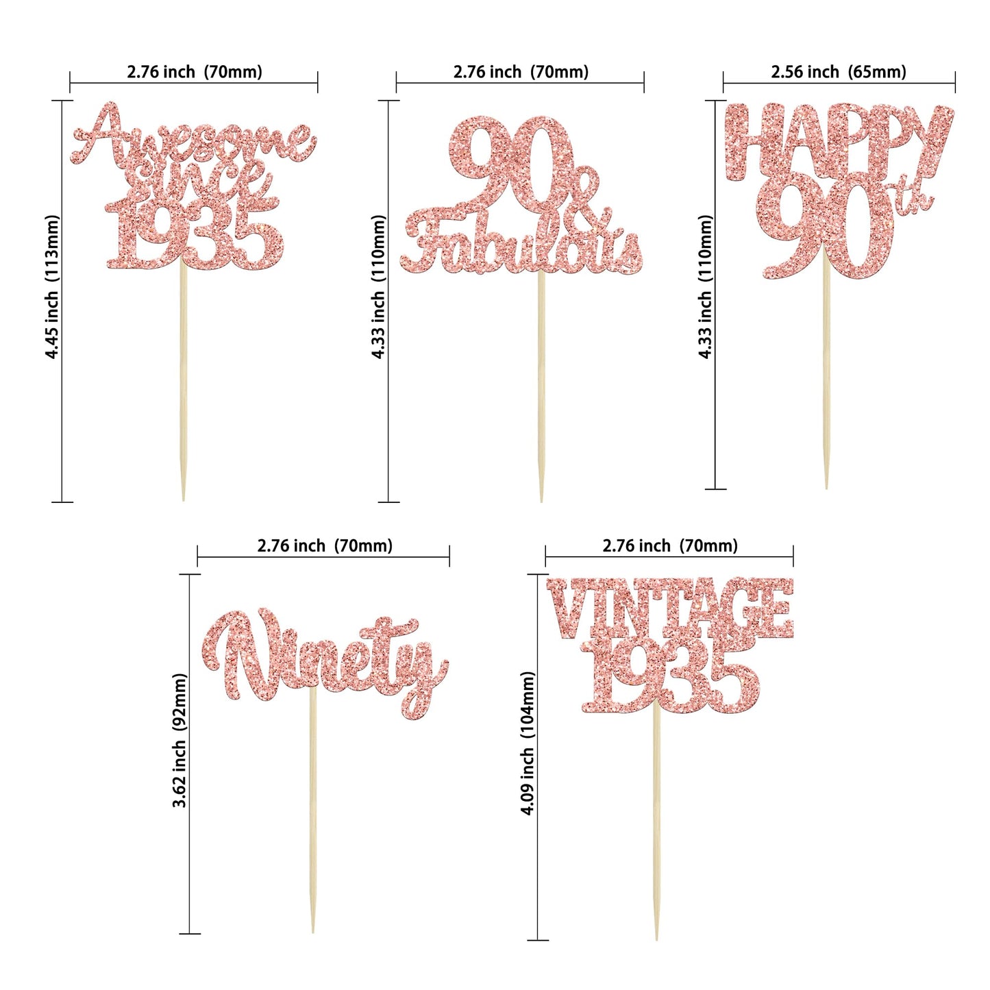 Gyufise 30Pcs Rose Gold Vintage 1935 Cupcake Toppers 90Th Birthday Cupcake Toppers Awesome Since 1935 Hello 90 Cake Topper Seven