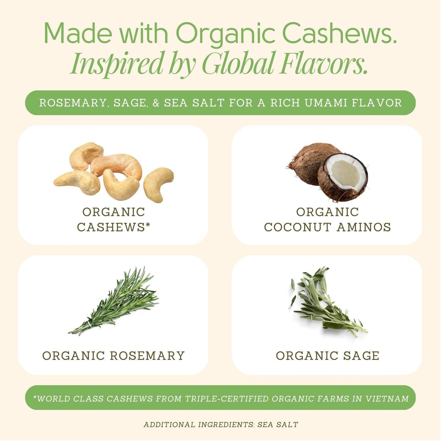 Rich Nuts Savory Sage Gourmet Sprouted Cashews | Vegan, Paleo, Keto | Made with Organic Rosemary, Sage, and Sea Salt | Non-Roast