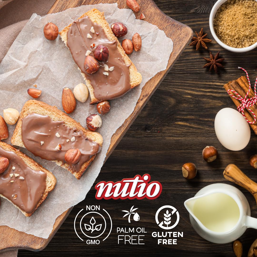 Nutio Milk Chocolate Hazelnut Spread - 92% More Hazelnut, 53% Less Added Sugar, Palm Oil Free, Gluten Free, Non-Gmo, Peanut Free
