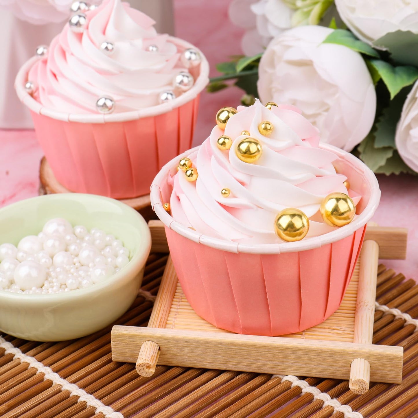 White Pearl Sprinkles for Cake Decorating  4 Sizes Sugar 130g/4.6oz  Cupcake  Ice Cream  Donuts  Macaron Toppings Supplies (2mm  4mm  7mm  1cm)
