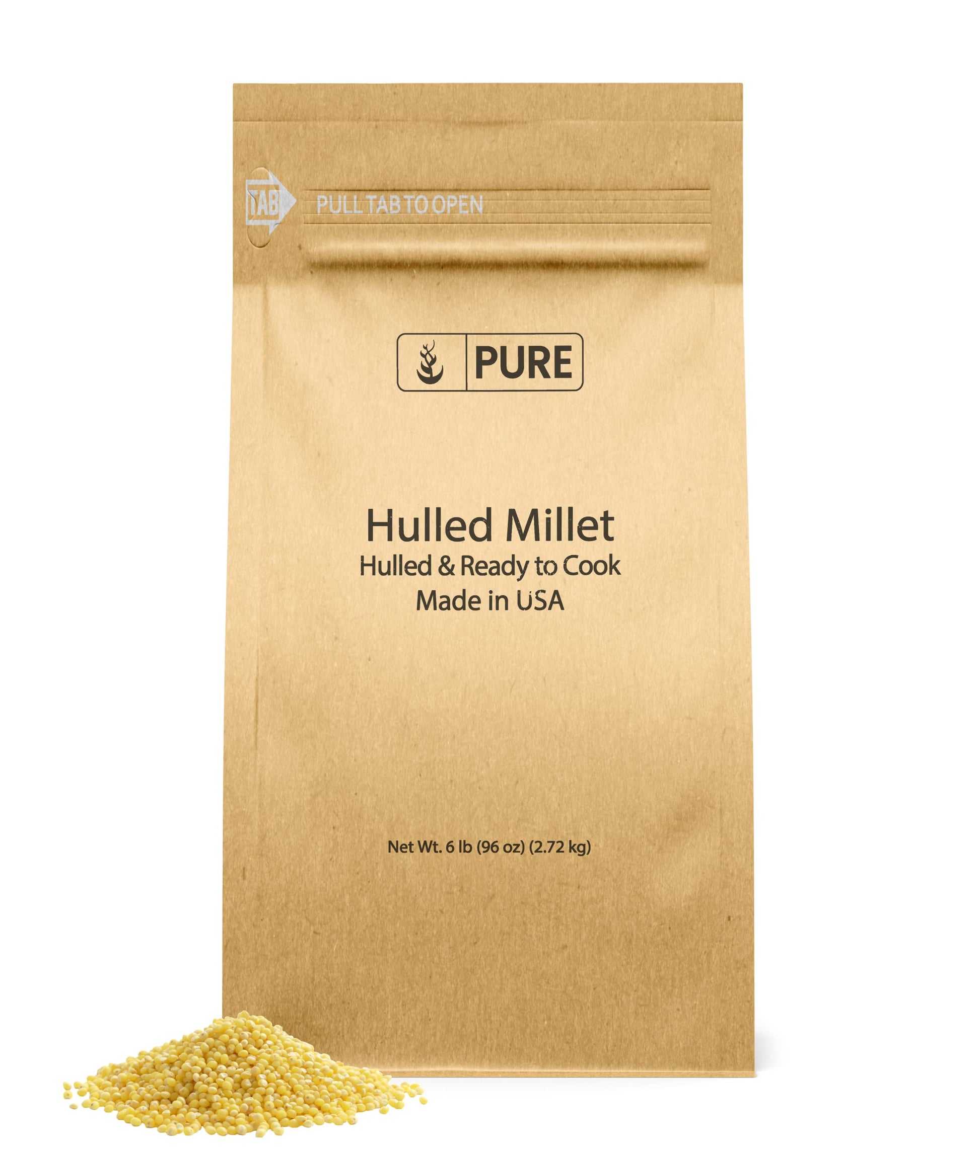 PURE ORIGINAL INGREDIENTS Hulled Millet Whole Grain, Ready to Cook, 6 lb