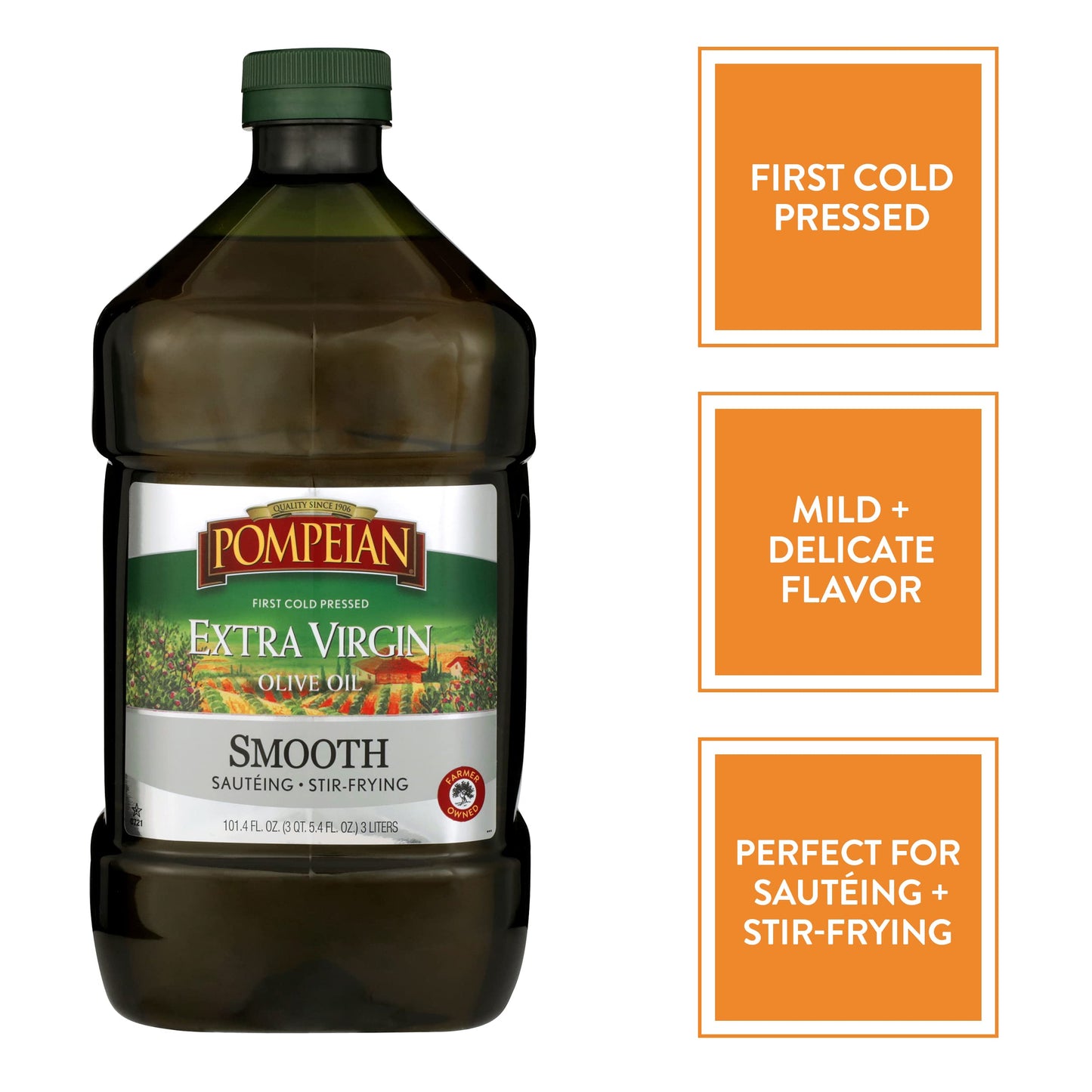 Pompeian Extra Virgin Olive Oil, First Cold Pressed, Mild Flavor, 101 Fl Oz, Gluten-Free, Non-GMO