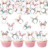30PCS Edible Easter Bunny Ear Cupcake Toppers Edible Rabbit Ears Bowknot Cupcake Picks Wafer Paper Bunny Ear Cake Toppers for Ha