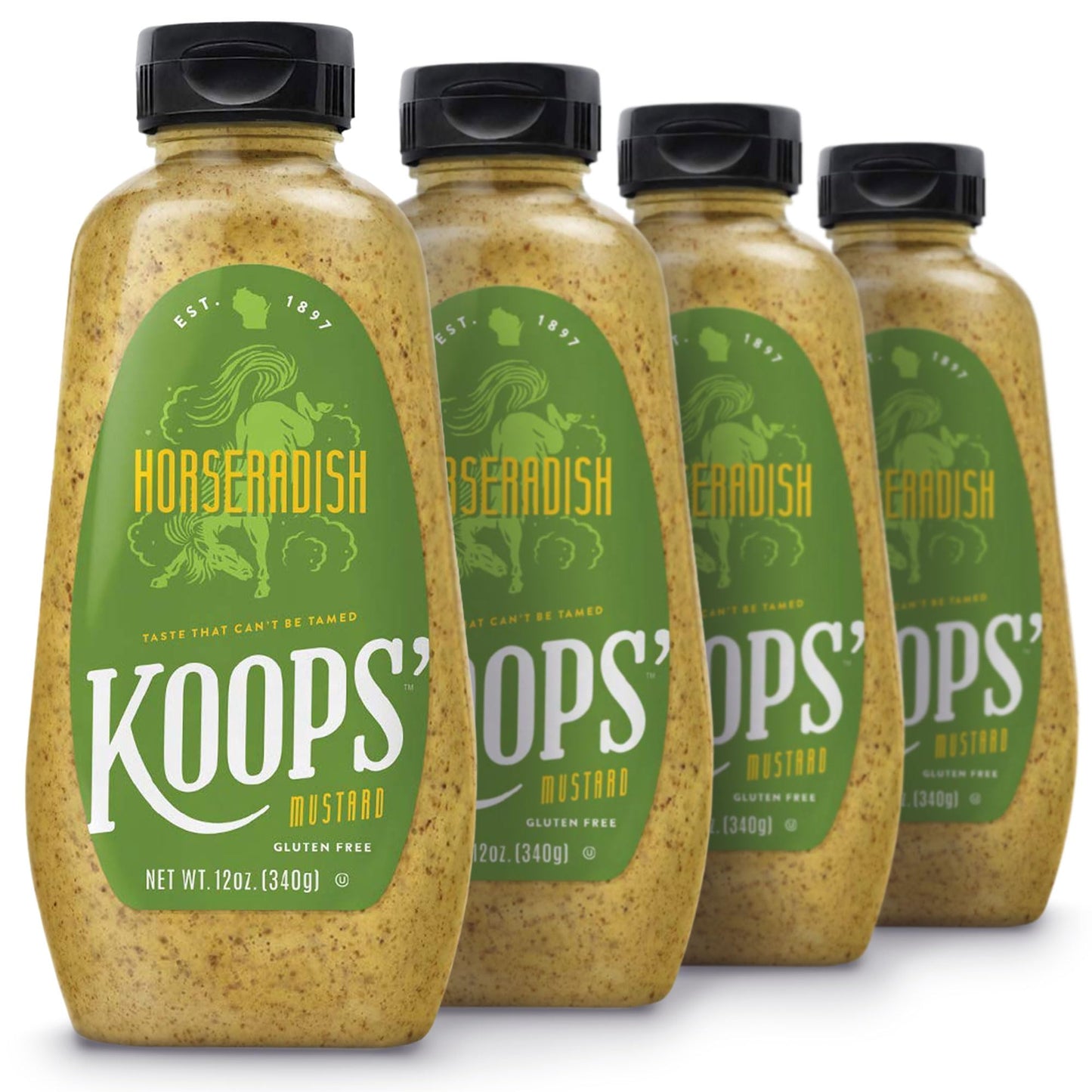 KOOPS Horseradish Mustard - Bold & Zesty, Gluten-Free, Kosher, 12 Oz, Pack of 4