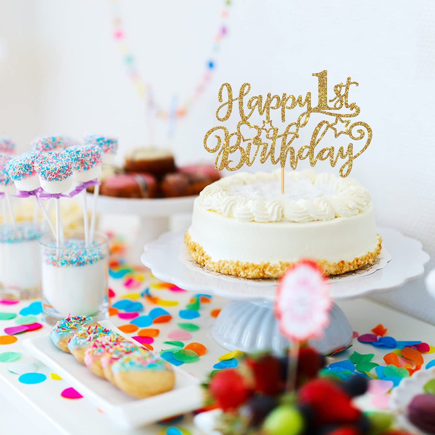 Webenison Happy 1St Birthday Cake Topper Baby First Birthday Cake Supplies Boy Or Girl One Year Old Birthday Party Decorations G