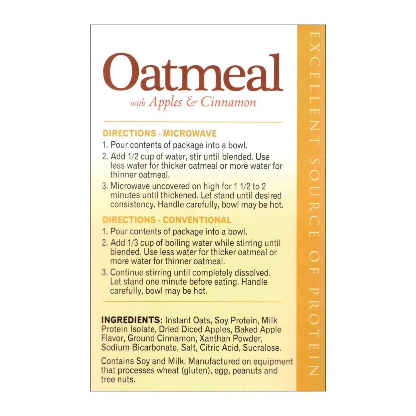 Nutmeg State Nutrition High Protein Oatmeal - 15g Protein, Low Calorie, High Fiber, Apples and Cinnamon, 7.28 Ounce Pack