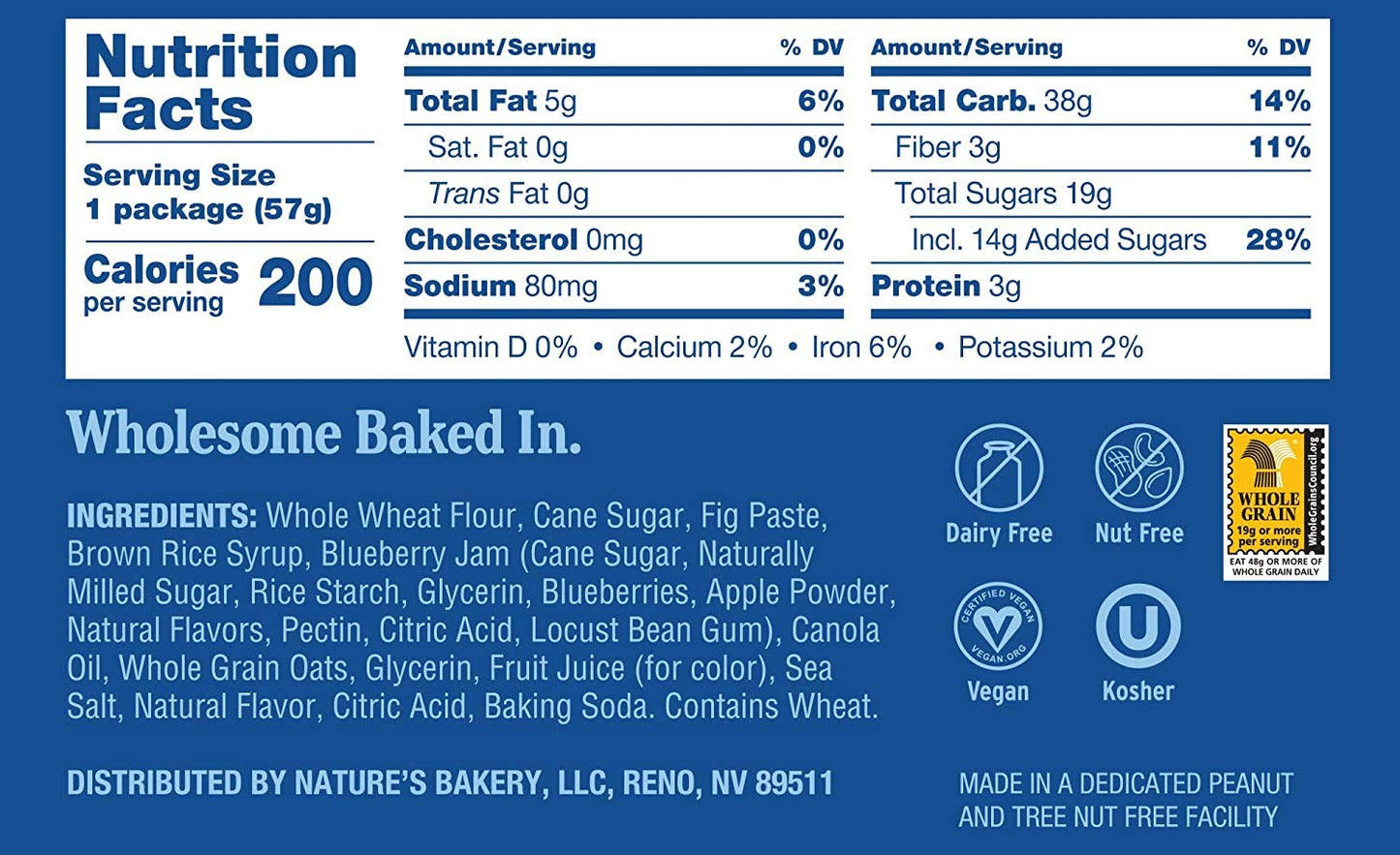 Natures Bakery Whole Wheat Fig Bars, Blueberry, Real Fruit, Vegan, Non-Gmo, Snack Bar, 6 Count (Pack Of 6)