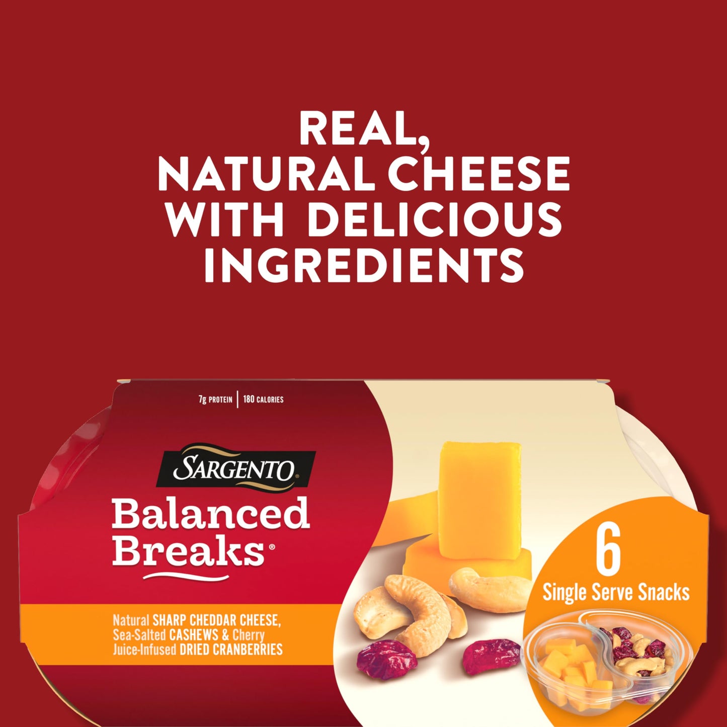 Sargento Balanced Breaks Natural Sharp Cheddar Cheese, Sea-Salted Cashews and Cherry Juice-Infused Dried Cranberries Snack Kit,
