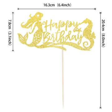 1 Pcs Mermaid Theme Happy Birthday Cake Topper With Seahorse Glitter Under The Sea Cake Pick Decorations For Mermaid Theme Kids