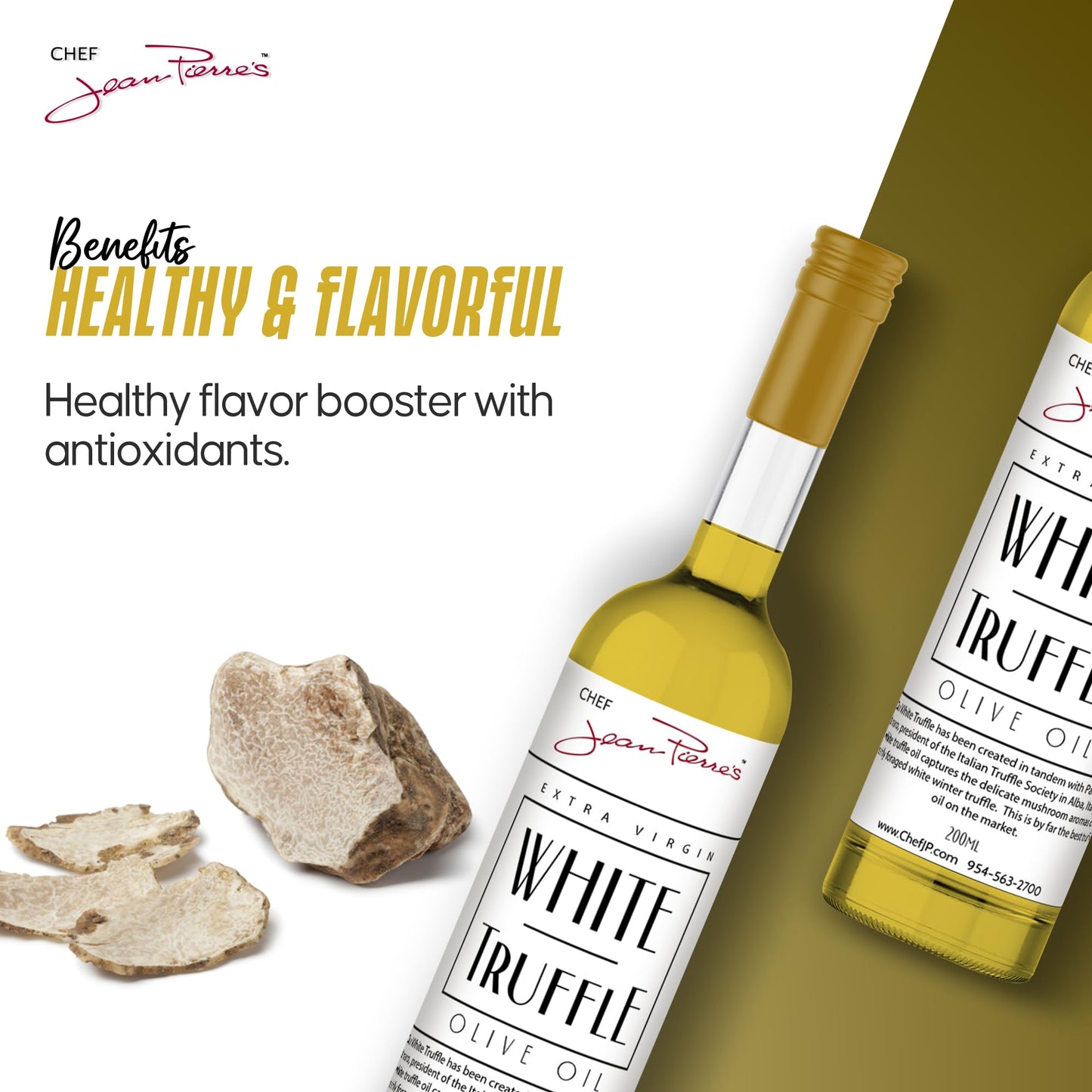 Chef Jean Pierre's Extra Virgin White Truffle Olive Oil, 200ml (7oz) Glass Bottle - Naturally Infused Flavor