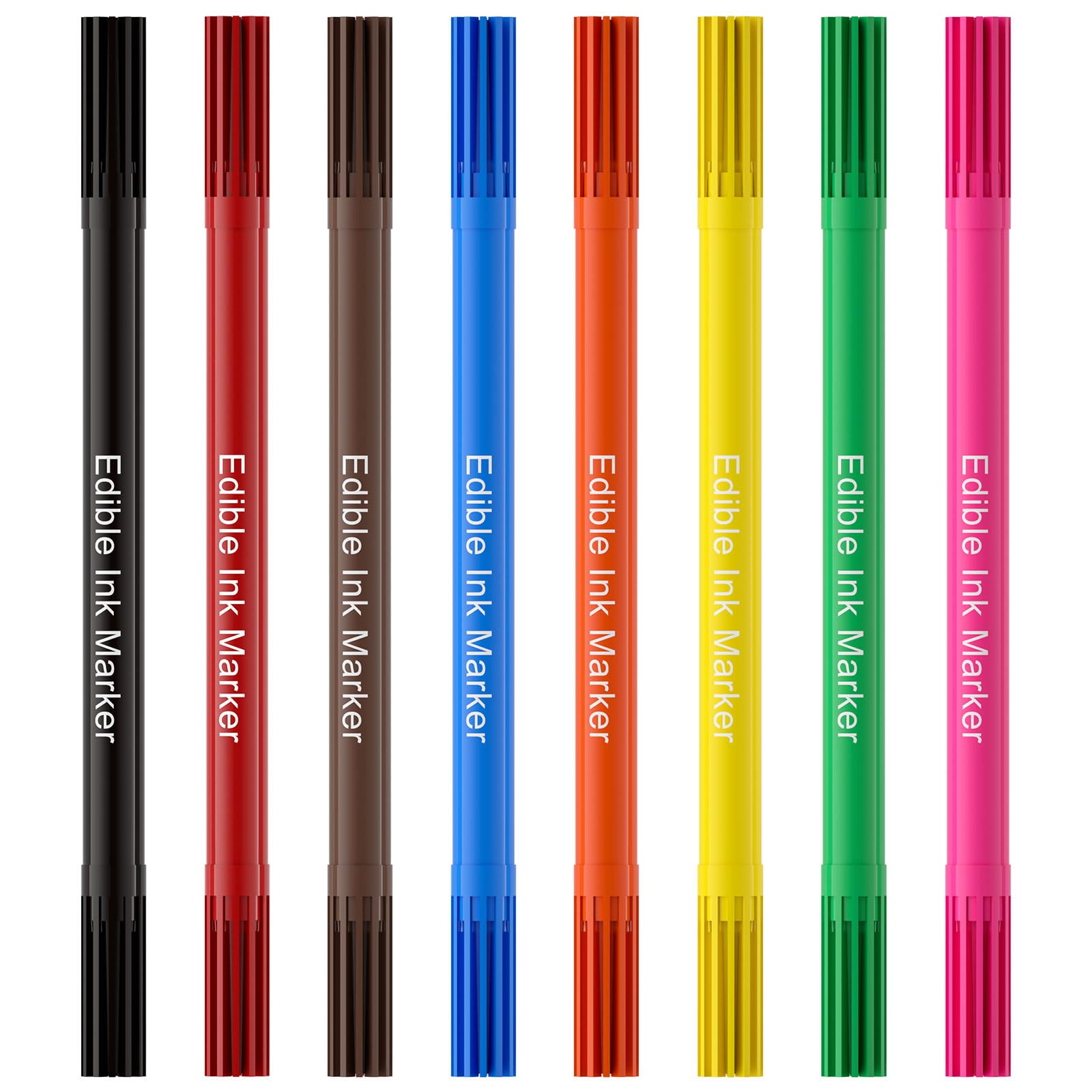 Jewem (Upgrade) Edible Markers for Cookie Decorating, 8Pcs Food Coloring Pens, Double Side Food Grade Pens with Fine & Thick Tip