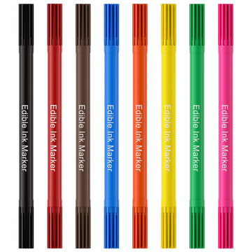 Jewem (Upgrade) Edible Markers for Cookie Decorating, 8Pcs Food Coloring Pens, Double Side Food Grade Pens with Fine & Thick Tip