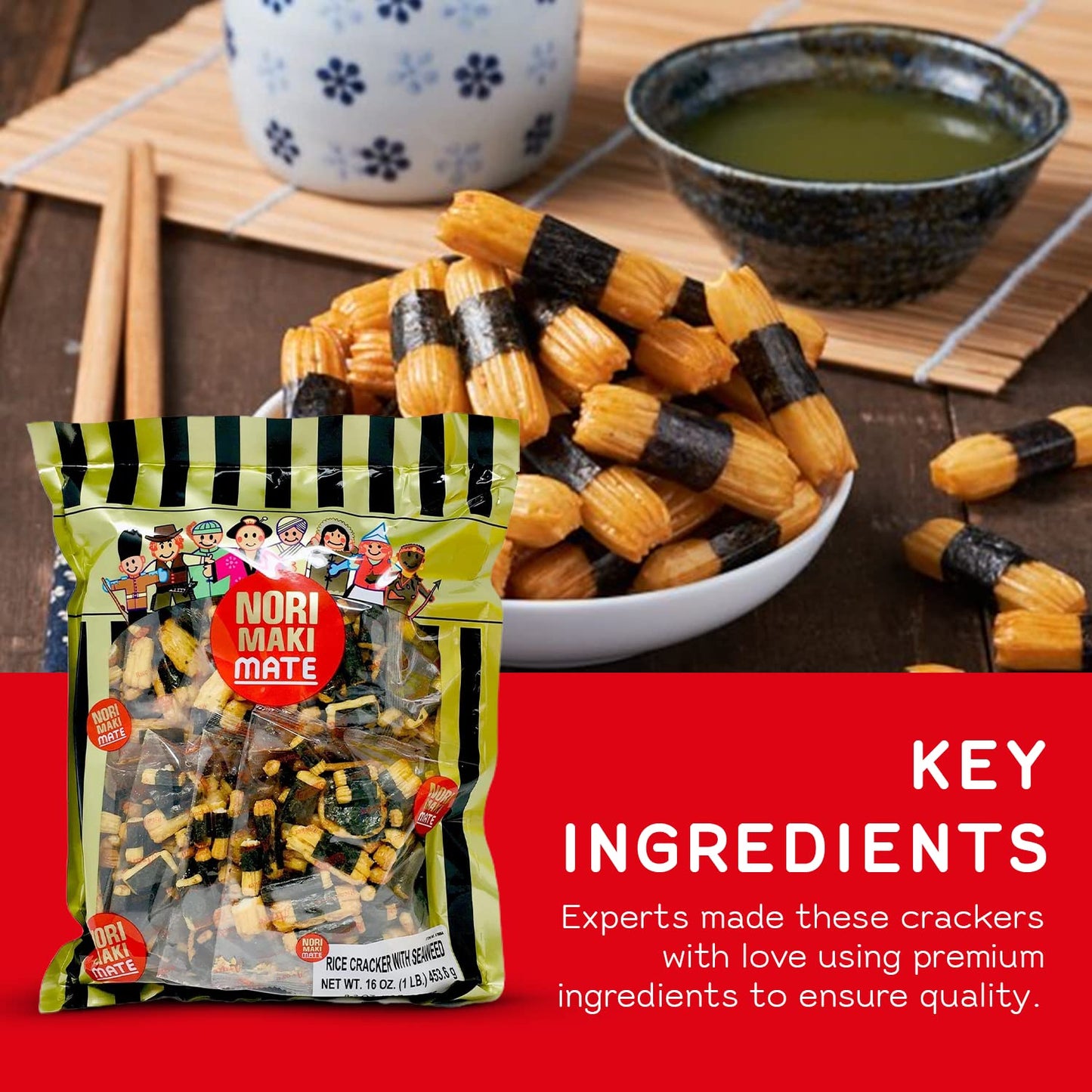 Shirakiku Norimaki Arare Mate - Crispy Rice  er Snacks, Sea  Flavor, 16 Oz, Low Carb, Pack of 1