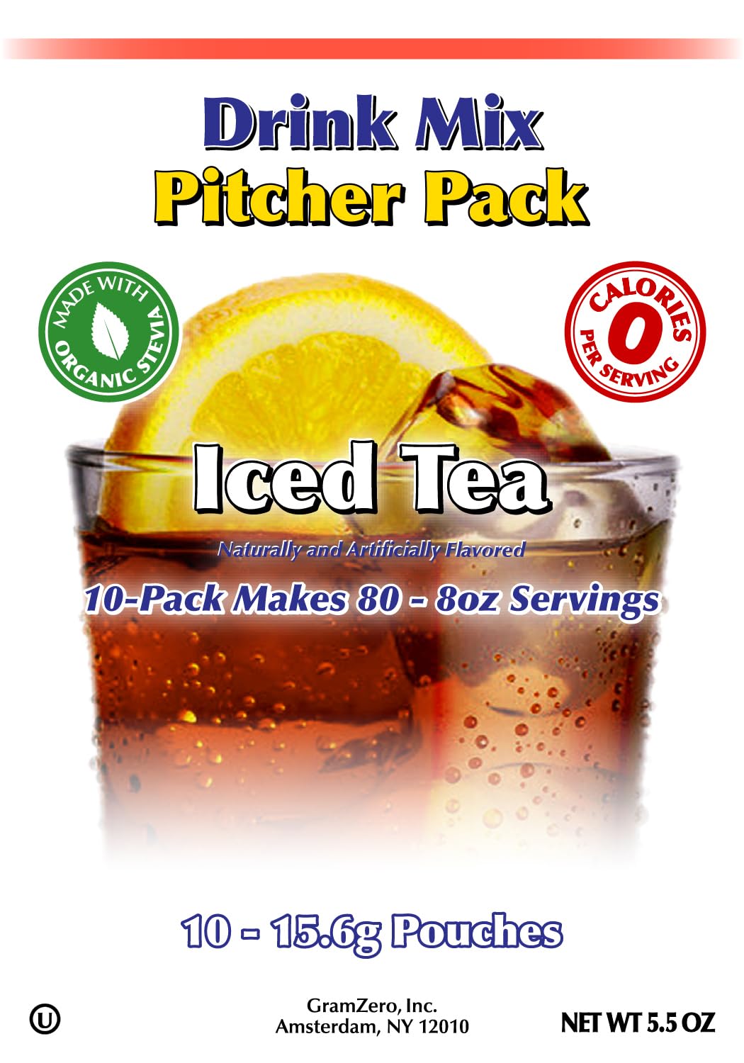 Gramzero Iced Tea, Sugar Free Drink Mix, Pitcher Pack, Great For Nutrition Club Loaded Tea, Zero Calorie, Stevia Sweetened