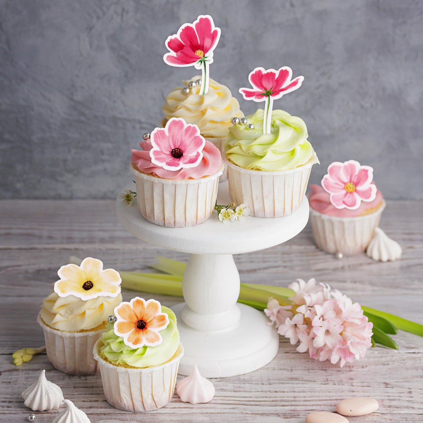 52 Pack Edible Flower Cupcake Toppers Spring Bridal Engagement Baby Shower Birthday Party Cupcake Picks Drink Topper Anniversary