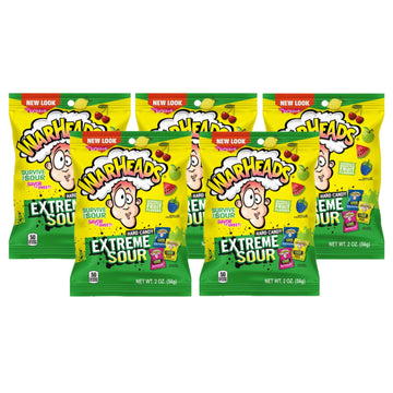 Warheads Extreme Sour Hard Candy, Assorted Flavors - 2 Oz (Pack Of 5)