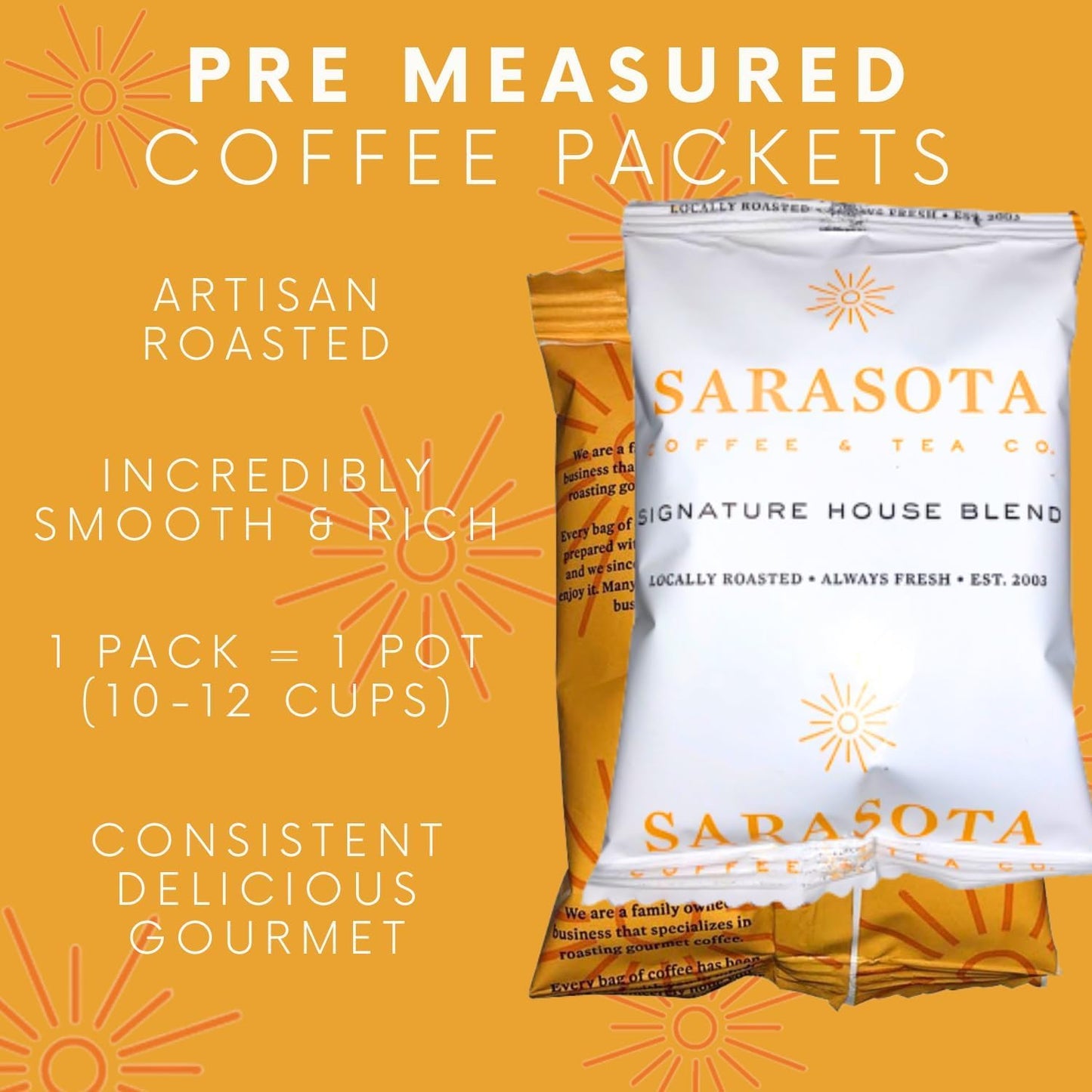 SARASOTA COFFEE & TEA CO. Gourmet Medium Roast Ground Coffee Packets, Low Acid, 2 Ounce Bags, 12 Count