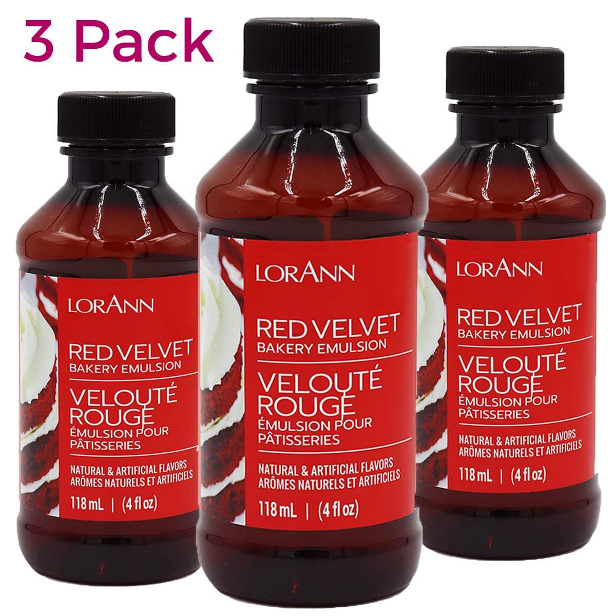Lorann Red Velvet Bakery Emulsion, 4 Ounce Bottle - 3 Pack