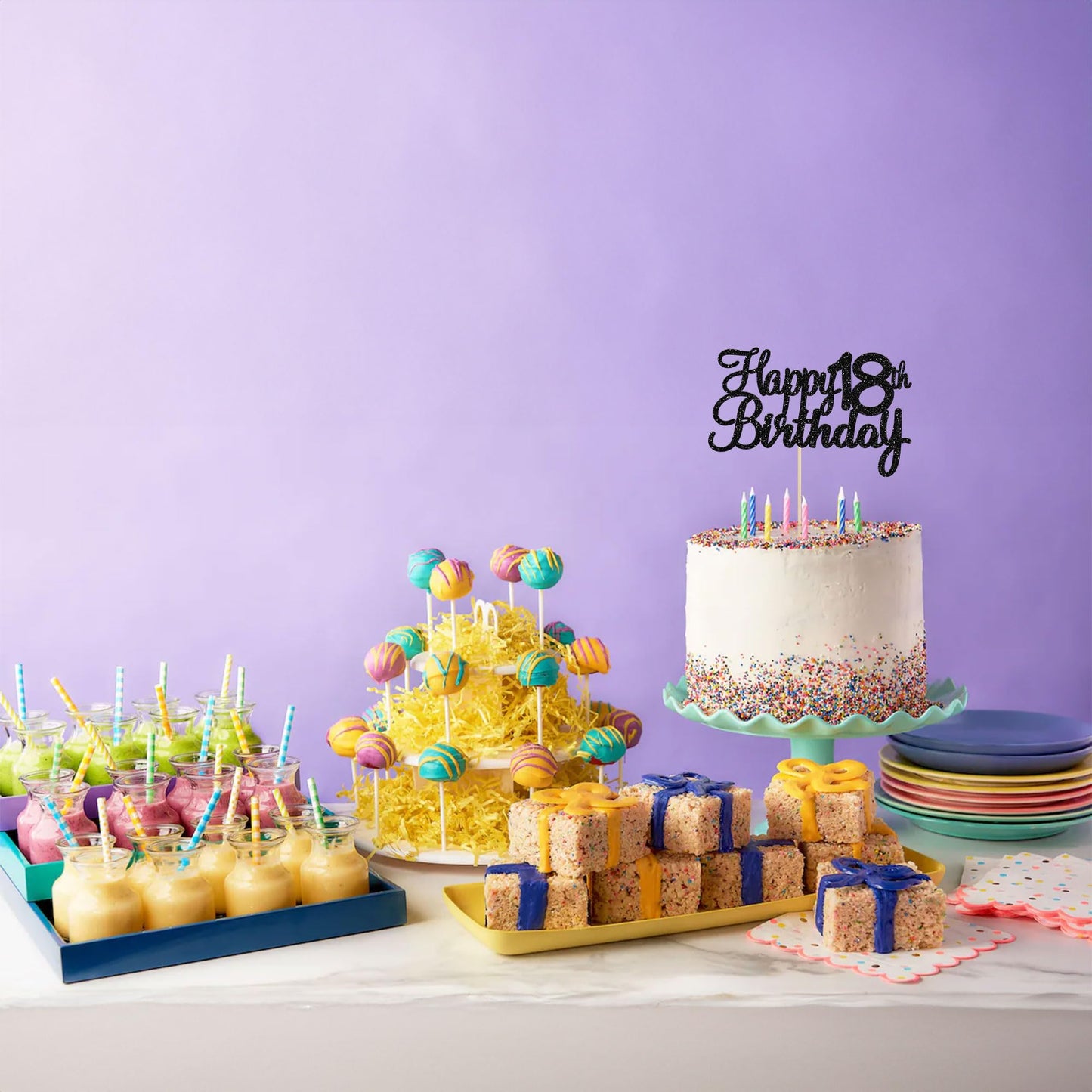 Gyufise Happy 18Th Birthday Cake Topper 18 Birthday Cake Decoration Happy 18 Cupcake Topper For Cheers To 18 Fabulous Birthday P