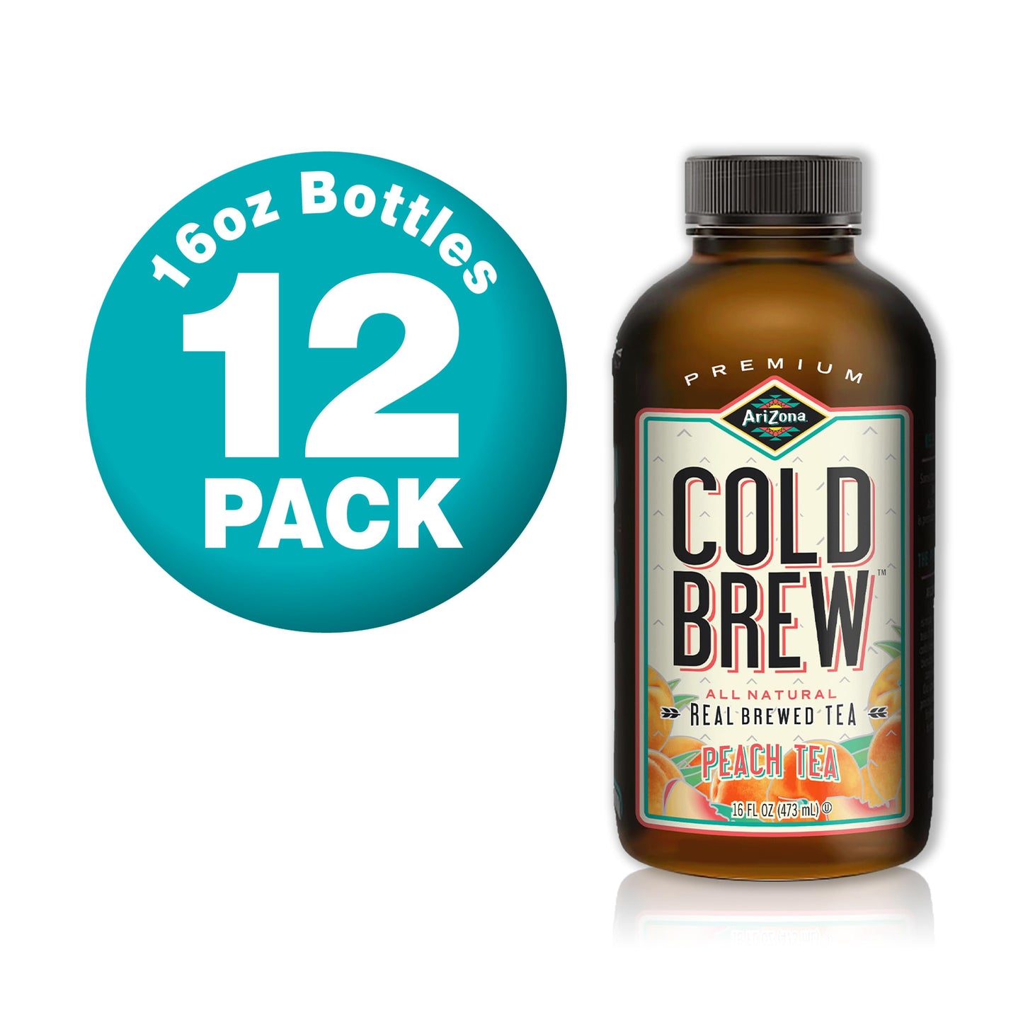 Arizona Cold Brew Peach Tea - Premium Cold Brew Iced Tea With Cane Sugar (Pack Of 12)
