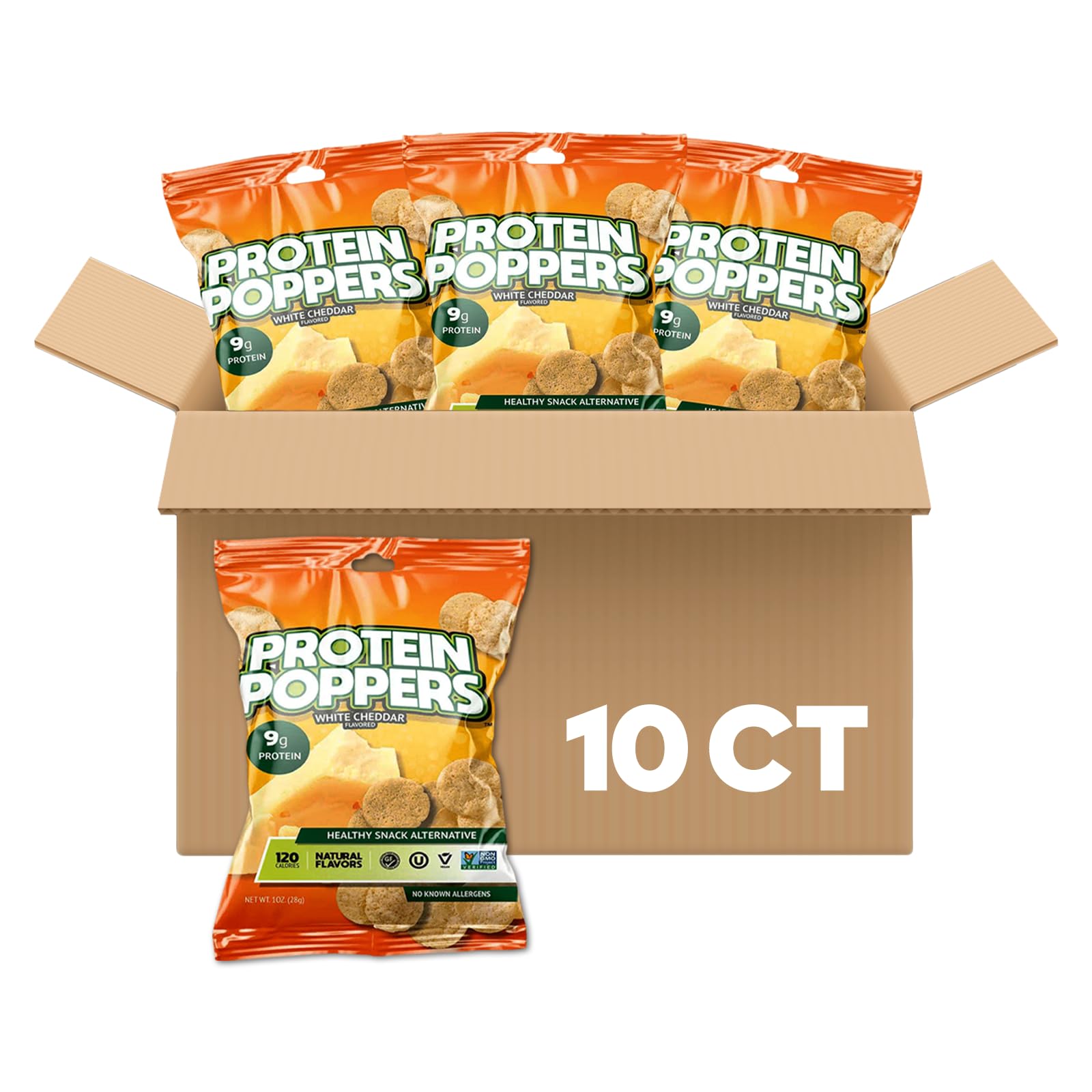 Protein Poppers Healthy Snack Alternative, 9g Protein, 1oz (White Cheddar, 10 Count)