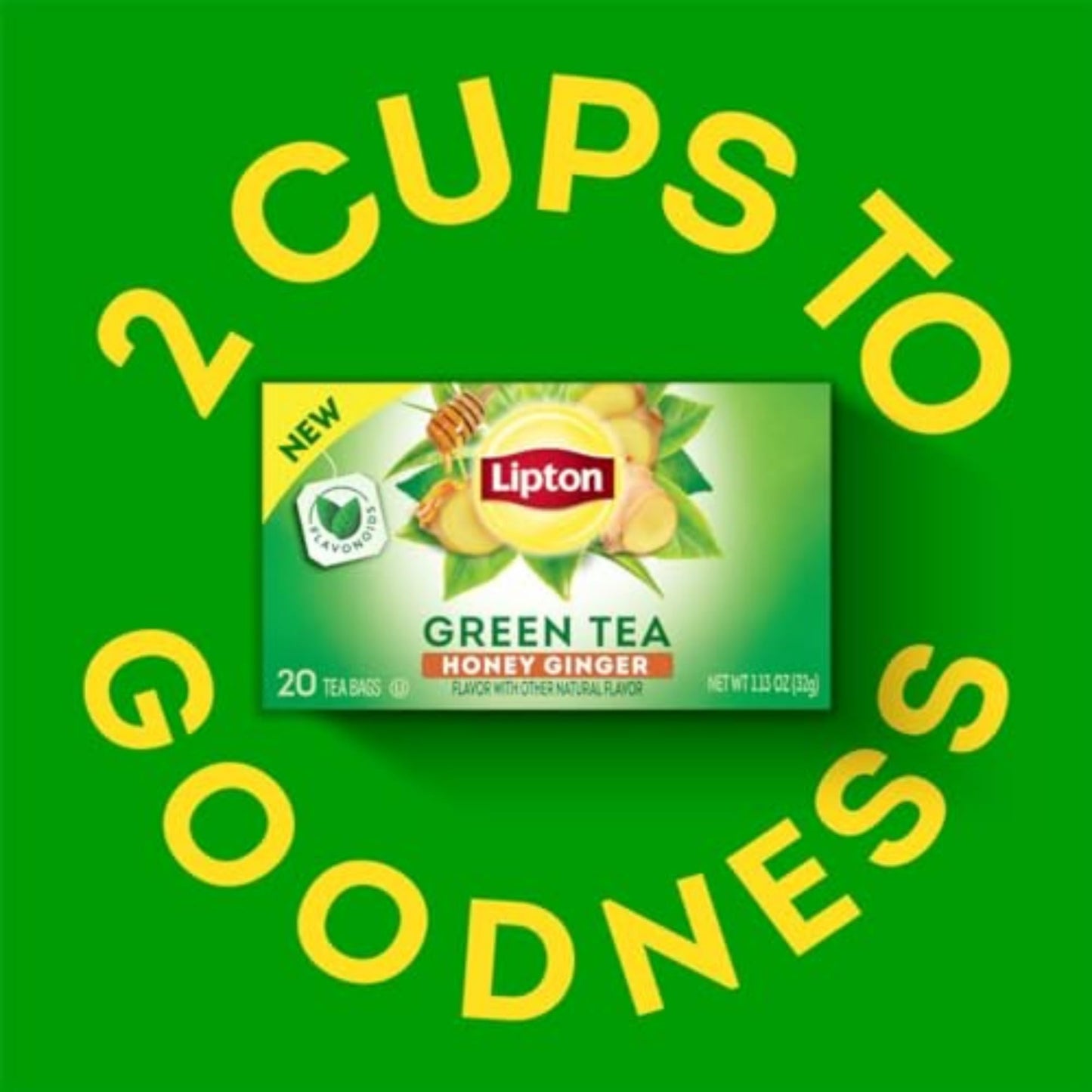 Lipton Honey Ginger Green Tea Bags, Unsweetened, Caffeinated, 20 Bags, Single Pack