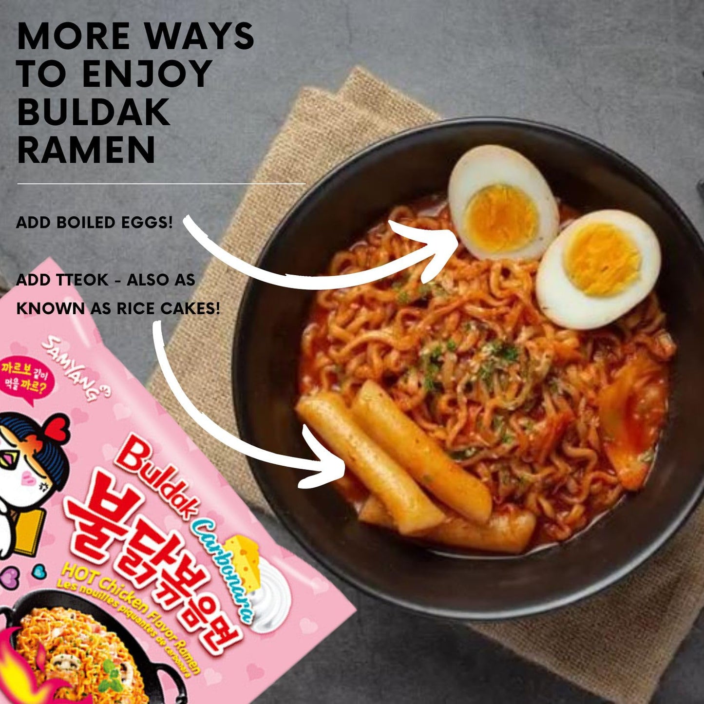 Munchmo Buldak Ramen Variety 4 Packs - 4 Flavor Cheesy Variety Pack - Hot Spicy Chicken Carbonara, Cream Carbonara, Quattro Chee